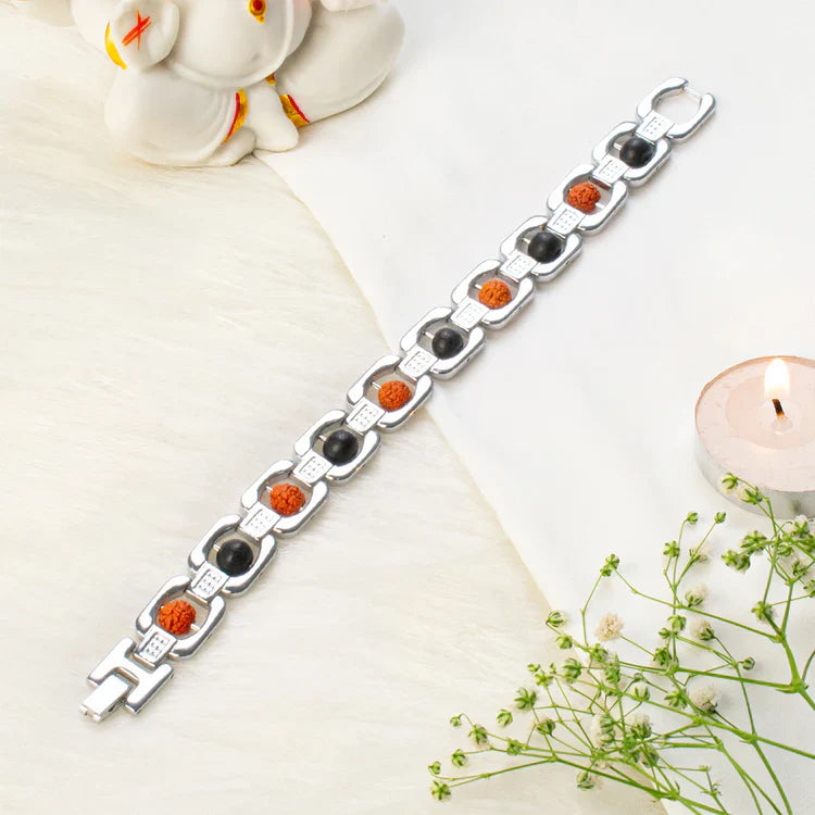 Metal Karungali Rudraksha Bracelet - Silver