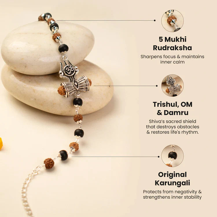 Om Trishul Damru Karungali Rudraksha Bracelet