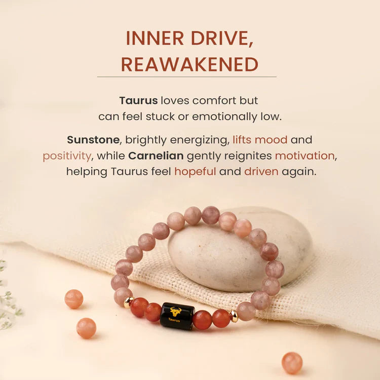 Taurus (वृषभ राशि) Zodiac Sunstone & Carnelian Bracelet