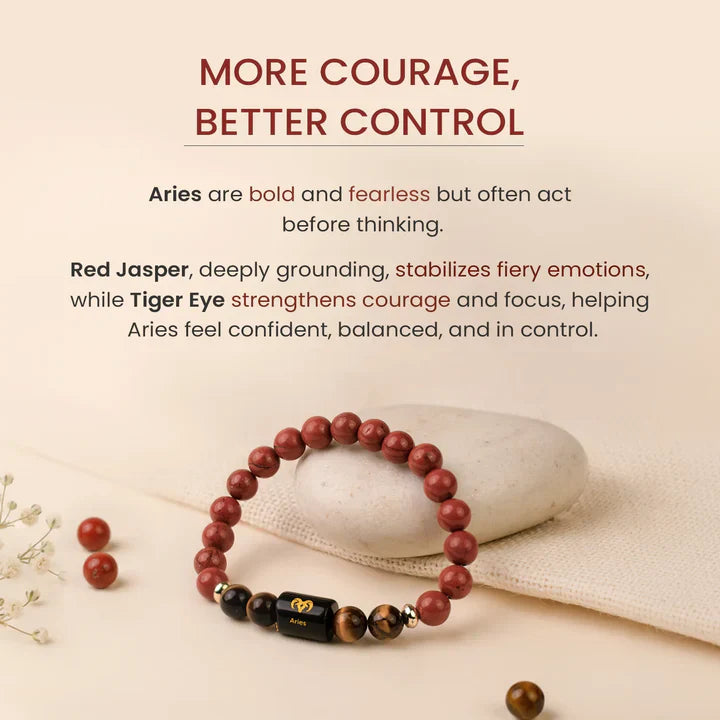 Aries (मेष राशि) Zodiac Red Jasper & Tiger Eye Bracelet
