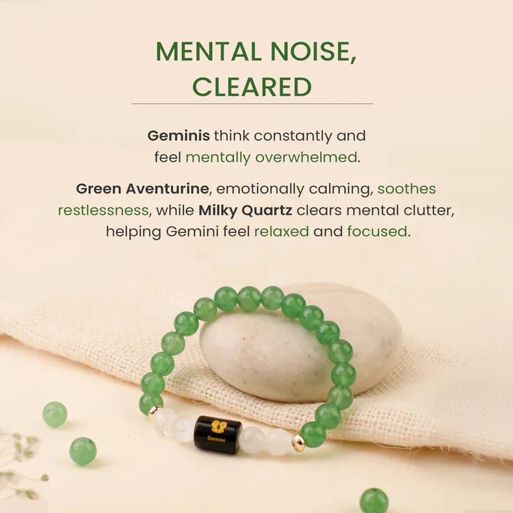 Gemini (मिथुन राशि) Zodiac Green Aventurine & Milky Quartz Bracelet