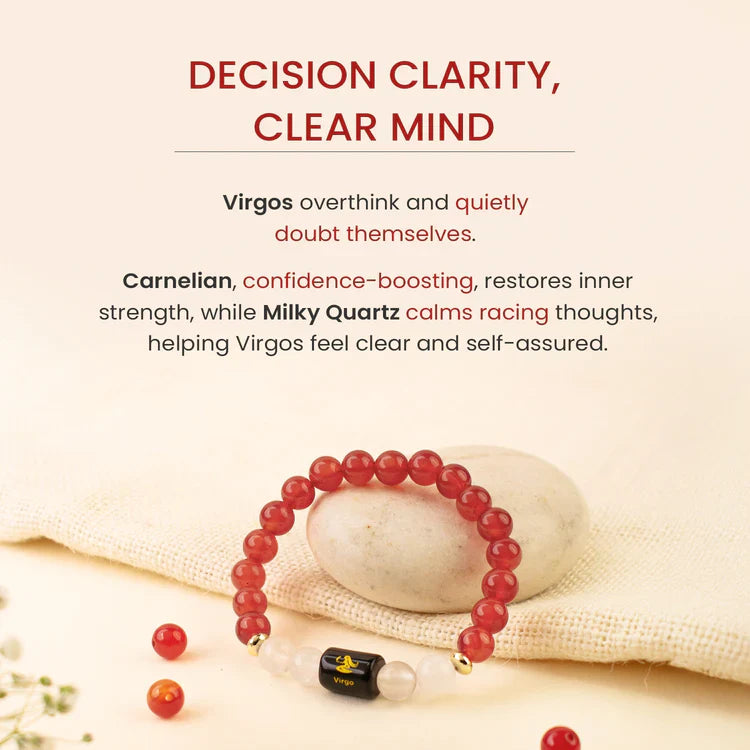 Virgo (कन्या राशि) Zodiac Carnelian & Milky Quartz Bracelet