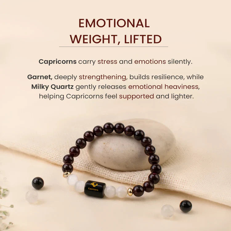 Capricorn (मकर राशि) Zodiac Garnet & Milky Quartz Bracelet