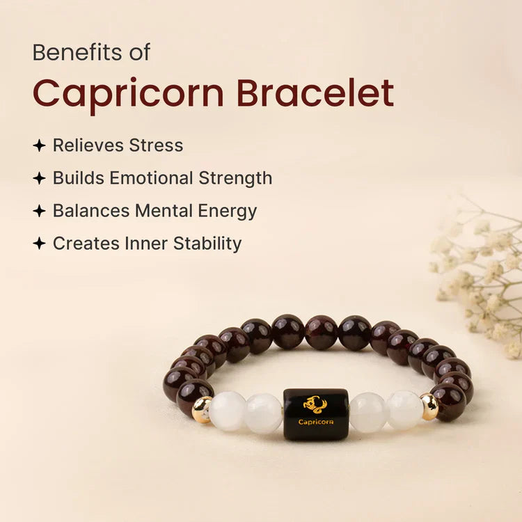 Capricorn (मकर राशि) Zodiac Garnet & Milky Quartz Bracelet