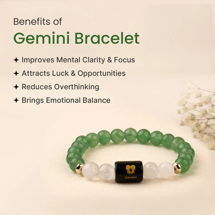 Gemini (मिथुन राशि) Zodiac Green Aventurine & Milky Quartz Bracelet
