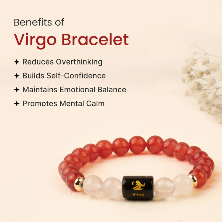 Virgo (कन्या राशि) Zodiac Carnelian & Milky Quartz Bracelet