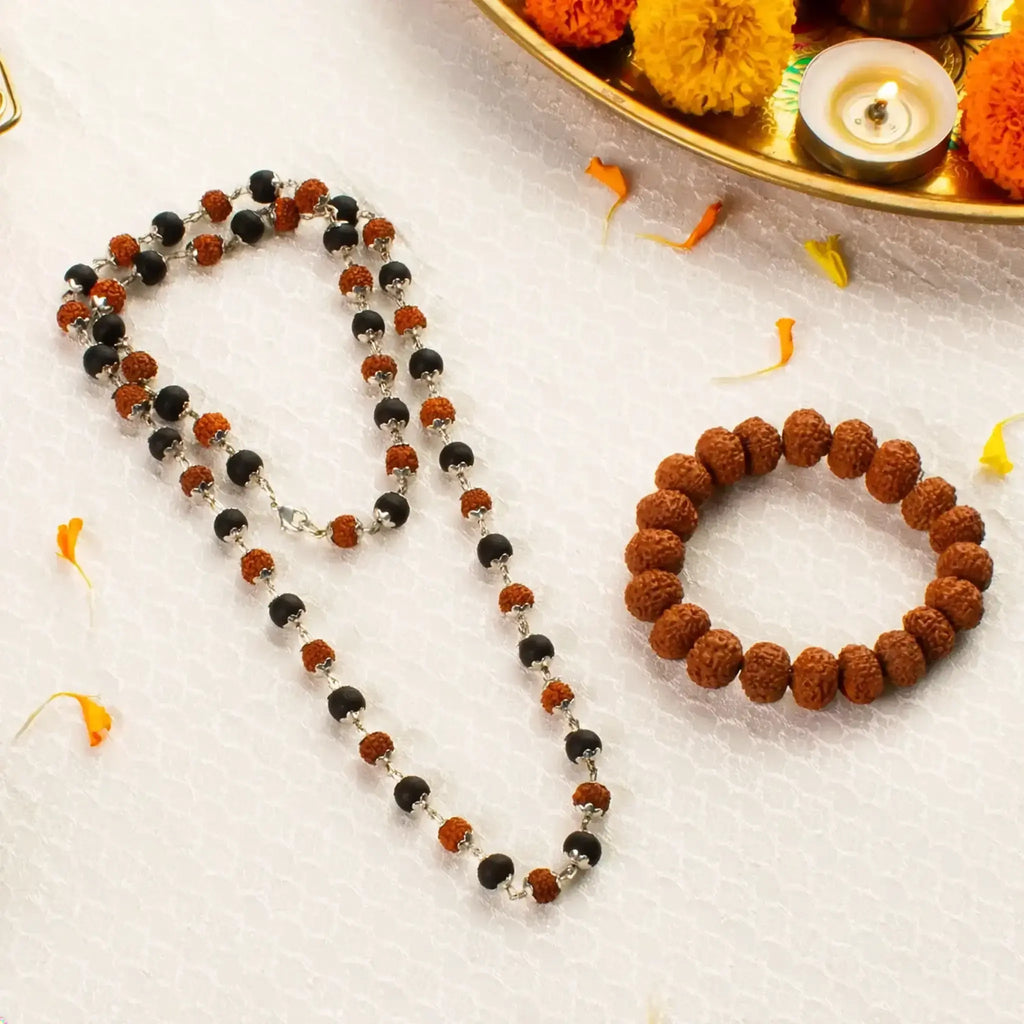 Divya Raksha Combo - Rudraksha karungali Mala with 7 Mukhi Rudraksha Bracelet