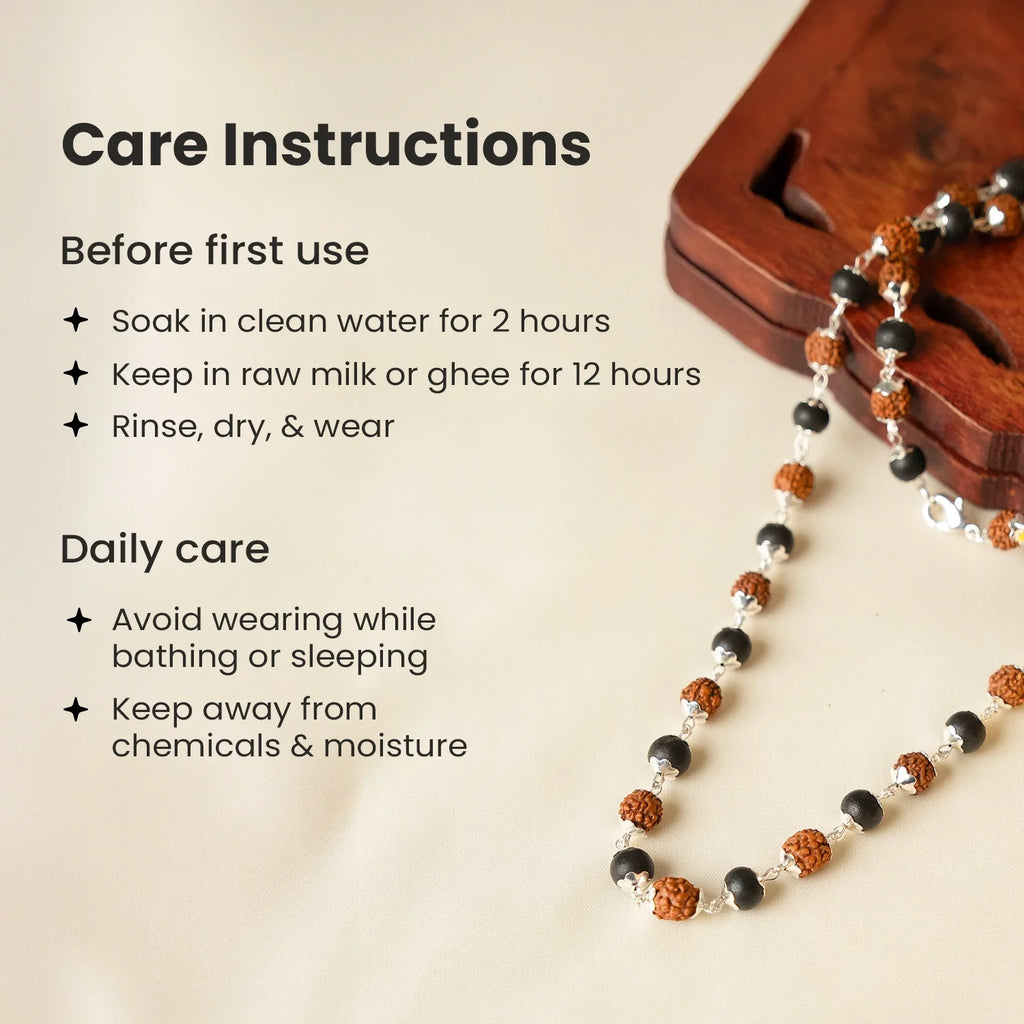 Divya Raksha Rudraksha & Karungali Mala with Silver Capping