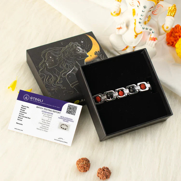 Metal Karungali Rudraksha Bracelet - Silver
