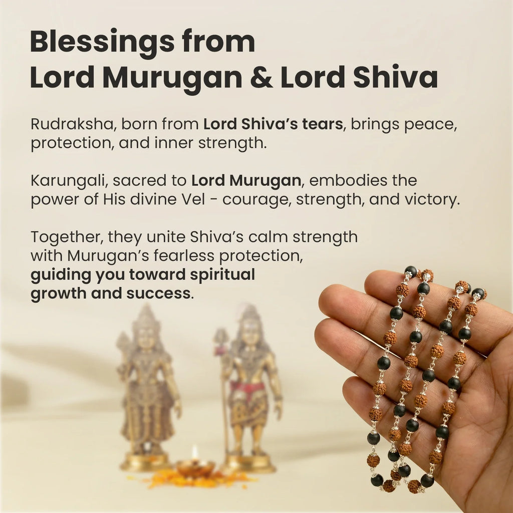 Divya Raksha Rudraksha & Karungali Mala with Silver Capping