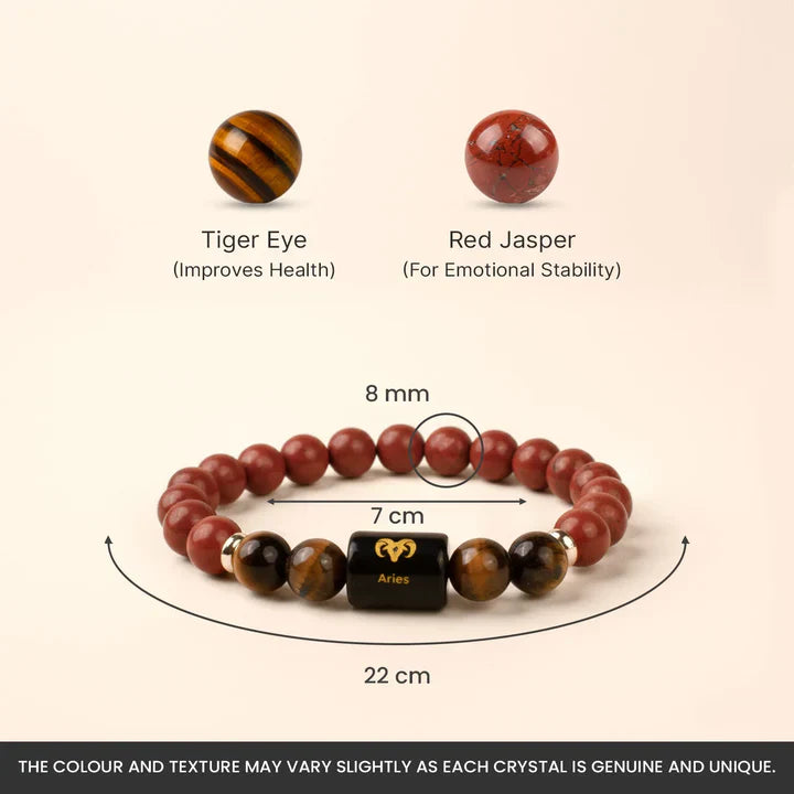 Aries (मेष राशि) Zodiac Red Jasper & Tiger Eye Bracelet