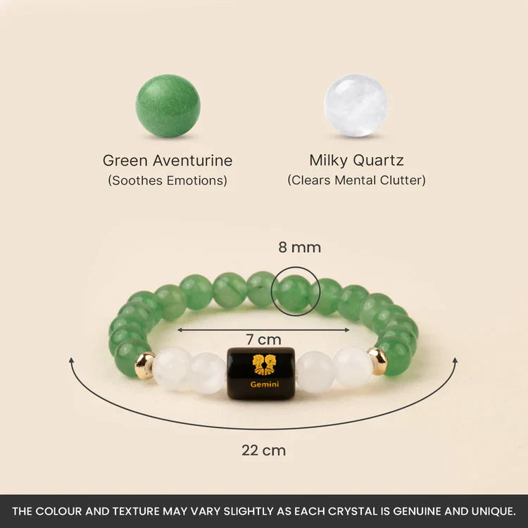 Gemini (मिथुन राशि) Zodiac Green Aventurine & Milky Quartz Bracelet