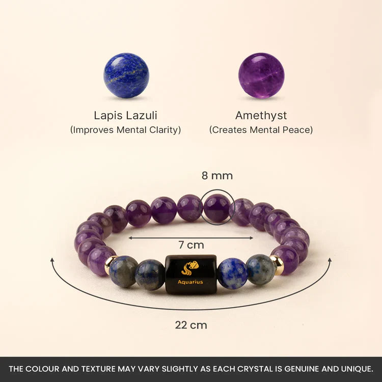Aquarius (कुंभ राशि) Zodiac Amethyst & Lapis Lazuli Bracelet