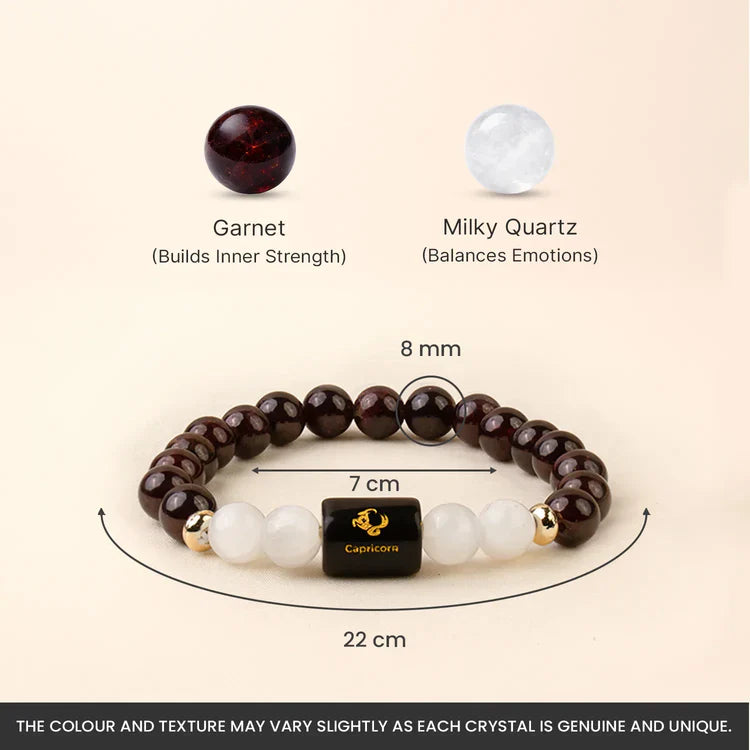 Capricorn (मकर राशि) Zodiac Garnet & Milky Quartz Bracelet