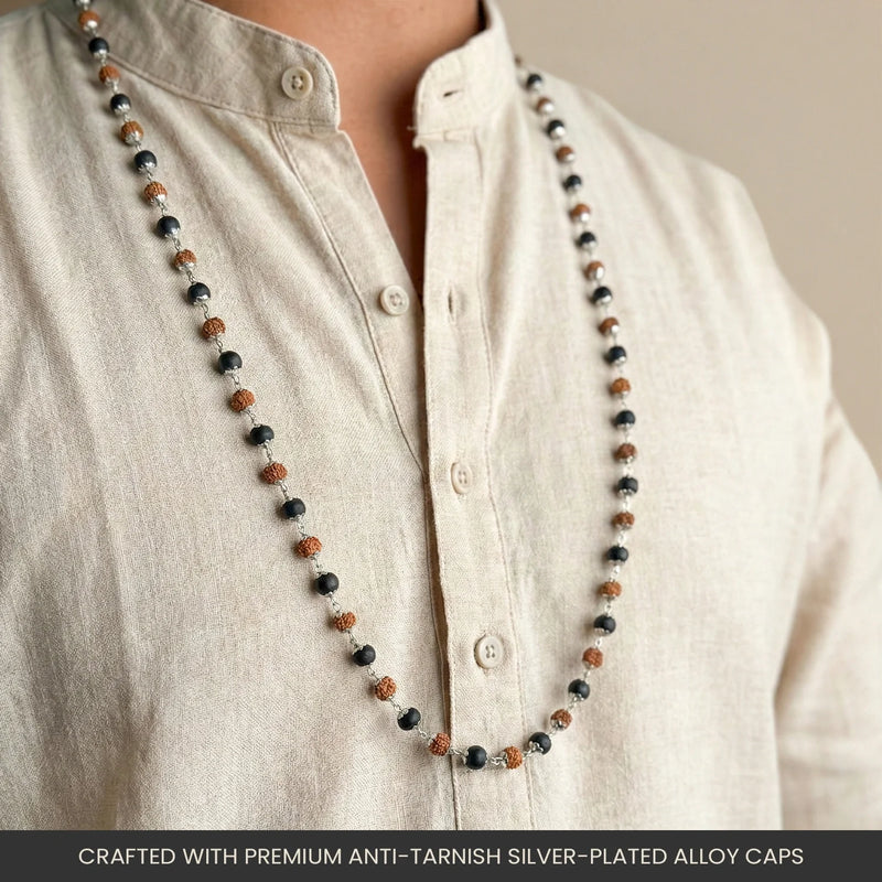 Divya Raksha Rudraksha & Karungali Mala with Silver Capping