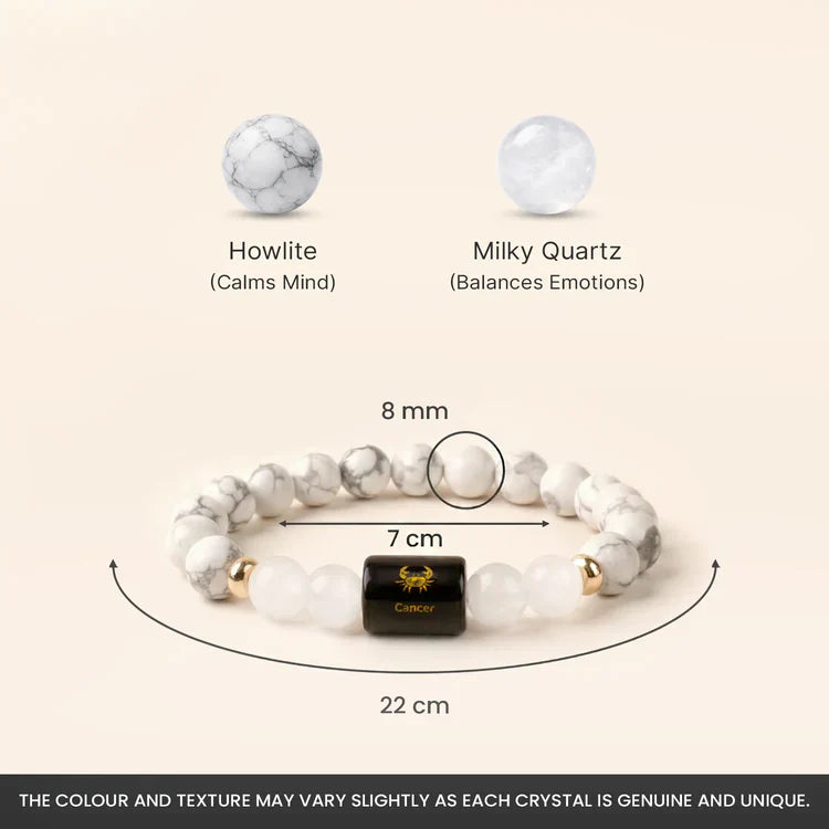 Cancer (कर्क राशि) Zodiac Howlite & Milky Quartz Bracelet