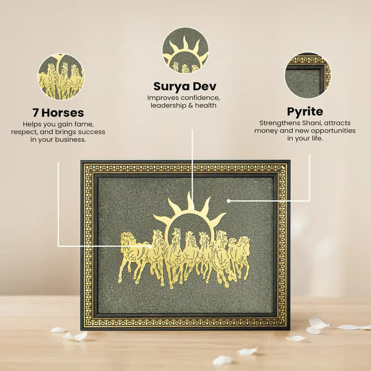 Limited Edition - 7 Horses on Raw Pyrite Frame (Big Size)