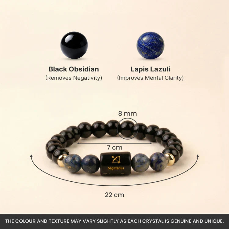 Sagittarius (धनु राशि) Zodiac Black Obsidian & Lapis Lazuli Bracelet