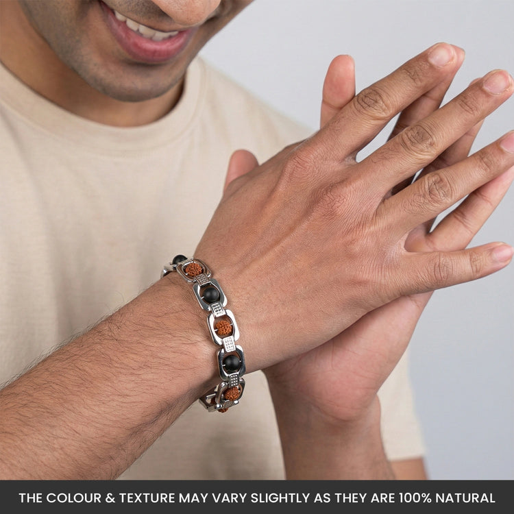 Metal Karungali Rudraksha Bracelet - Silver
