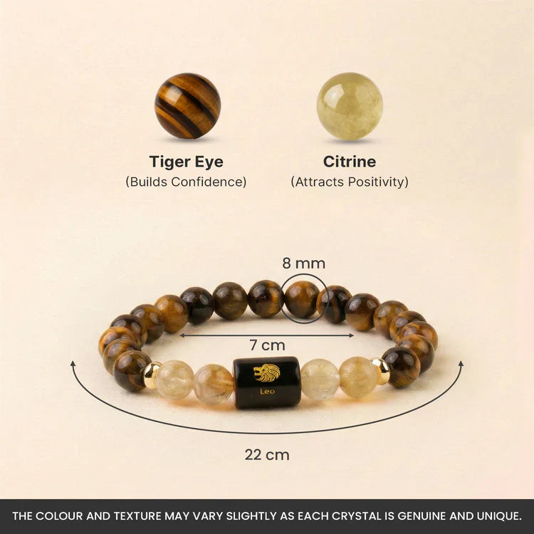 Leo (सिंह राशि) Zodiac Tiger Eye & Citrine Bracelet