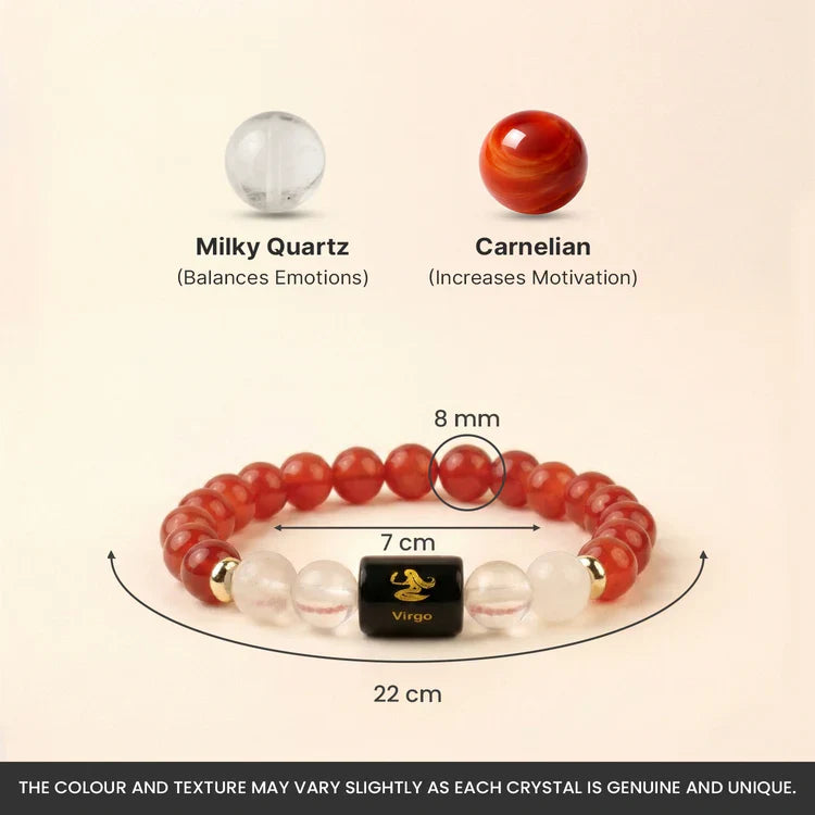 Virgo (कन्या राशि) Zodiac Carnelian & Milky Quartz Bracelet