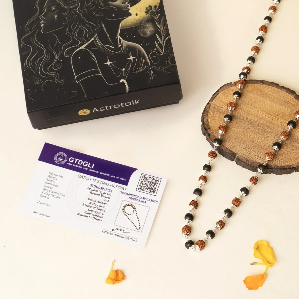 Divya Raksha Rudraksha & Karungali Mala with Silver Capping